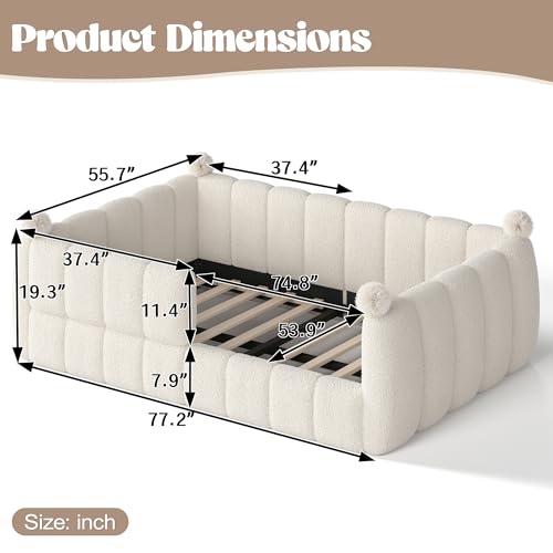 Bellemave Full Size Upholstered Montessori Floor Bed with Fence,Beige by Bellemave - Used condition - Image 4