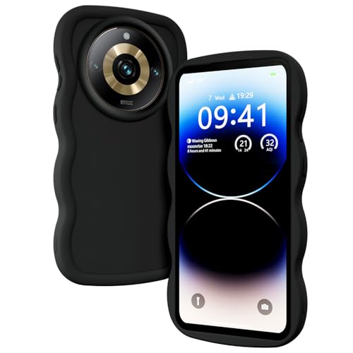 XINYEXIN Funda para Realme 11 Pro Plus/Realme 11 Pro 5G, Carcasa Marco de Ondas Forma Rizado Linda Silicona Líquida Antigolpes Bumper Case Cover - Negro