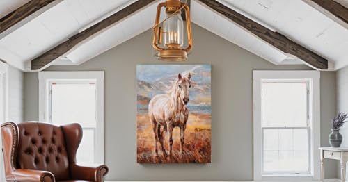 Image of Yihui Arts Hand Embellished Horse Oil Painting Wall Art, Textured Landscape Animal Canvas Decor for Living Room, Bedroom, Office