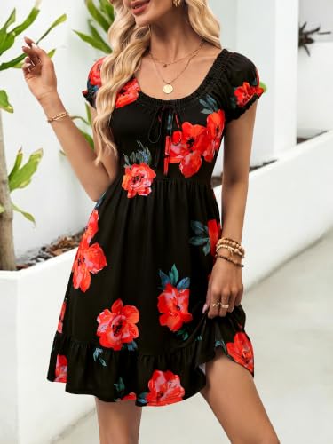 Image of HUHOT Teen Petite Women Floral Short Summer Mini Dresses with Pockets Cute Milkmaid Sundress 2026