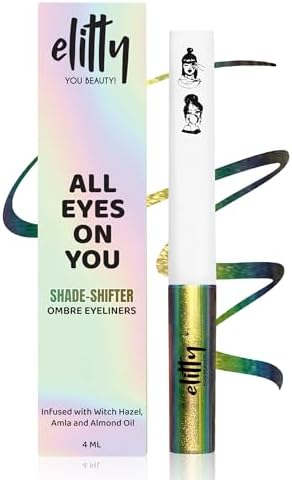 Elitty Holographic Eyeliner 4g - All The Rizz With Ombre Shimmery Finish | Long Lasting, Waterproof, Smudge Proof Liquid Eyeliner | Quick Drying Formula With Monochrome Effect - Shade (Green Brown)