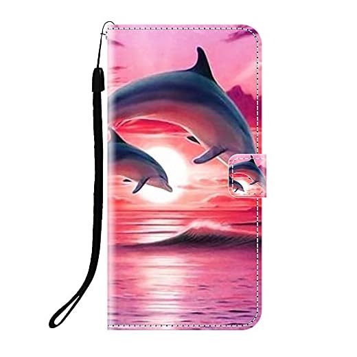 Sunrive skal Kompatibel med Sony Xperia XZ2 Compact Läderskal, Läderfodral mobiltelefonfickor/fodral med magnet mobiltelefonfodral väska etui skyddsskal mobilskal-Q delfin