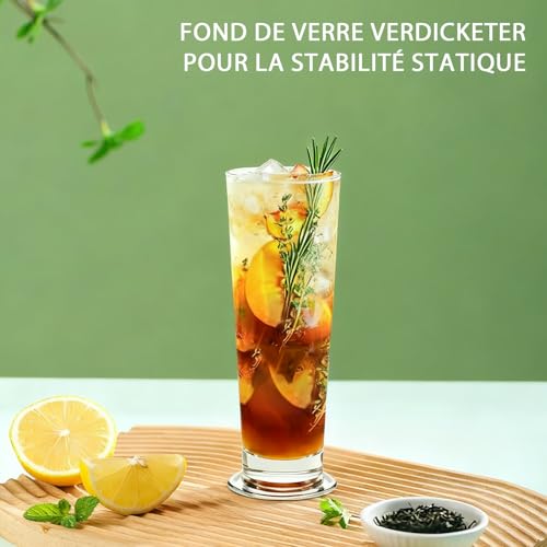 Ribbed 6 PCS Highball Glass Set, Elegant 11oz Tall Drinking Glasses Ideal for Mojito Whiskey Cocktails Perfect Bar Glassware Slim Cups Tall Water Glasses – Image 6