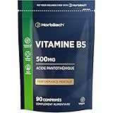 Vitamine B5 Acide Pantothénique 500mg | 90 Comprimés Vegan | Complemént Alimentaire Hautem...