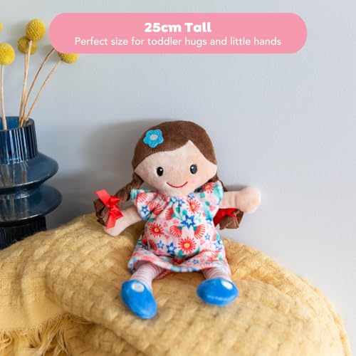 Tiger Tribe Matilda Rag Doll 10-inch Brown Hair Soft Velboa Fabric Flower Dress Ideal Newborn Toddler Cuddly Toy Safe Non-Toxic Machine Washable by Tiger Tribe - Image 4