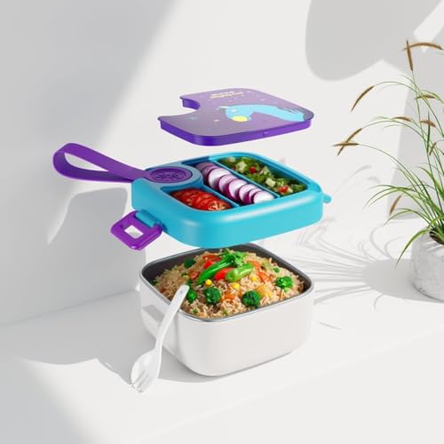 Image of Darkpyro Colorful Kids Bento Lunch Box Set with Compartments | BPA-Free, Microwave & Dishwasher Safe, Includes Utensils and Cute Lid Design | Ideal for School & Travel Meals - Orange
