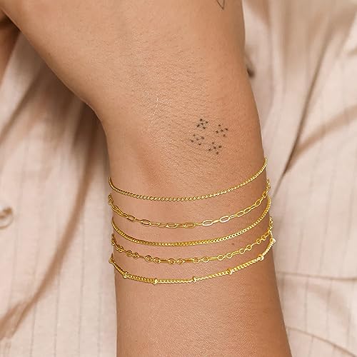 image for Gokeey Gold Bracelets for Women, 14K Gold Chain Stackable Bracelets fo