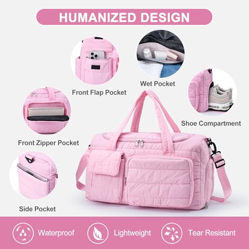 Image of Small Gym Bag for Women, Travel Duffle Bag Carry On Weekender Bag with Shoe Compartment
