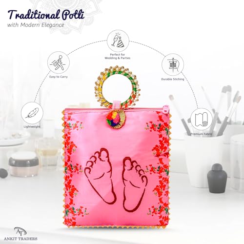 Image of Baby Shower Return Gift Potli Bags for Women Pack of 18 | Shagun Potli with Zip & Bangle Handle | Traditional Godh Bharai & Naming Ceremony Bags