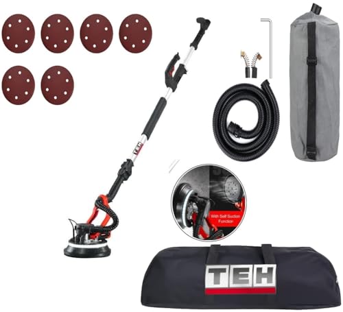 Drywall Sander with Vacuum Auto Dust Collection(880W),Double-Deck LED Lights Sander, Variable Speed, 1000-2100RPM Electric Drywall Sander with 6 Pcs Sanding Discs, Dust Absorption Bag