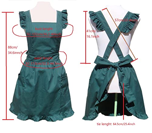 Hyzrz Cute Lovely Cotton Retro Kitchen Cooking Aprons For Women Girls Vintage Baking Victorian Apron With Pockets For Gift (Green) #TOP3