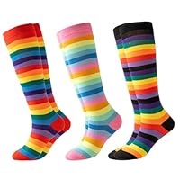 3 Pairs Rainbow Sockset, Long Socks Women, Knee High Socks for Women, Striped Sockset for Ladies Girls Comfortable breathable Providing Warmth, Suitable for Fashion Shows Cosplay Daily Wear