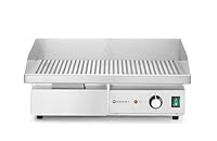 HENDI Grillplatte, gerillt, Entnehmbare Festtschublade, Temperatur bis 300°C regelbar, gleichmäßige Wärmeverteilung, Elektrogrill, Tischgrill, Gastrogrill, 230V/3000W, 550x430x(H)240mm, Edelstahl