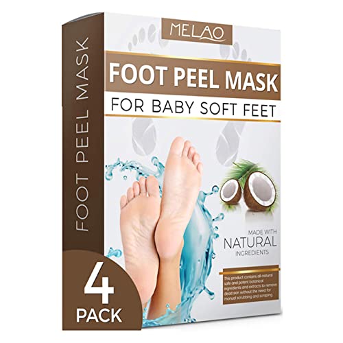 Foot Peel Mask 4-Pack-(Pairs) I Peel Good! For Cracked Heels, Dead Skin & Calluses w/Natural Coconut Extract-Make Your Feet Baby Soft. Repair Rough Heels & Dry Toe Skin-Exfoliating Natural Treatment