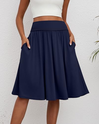 3 Pcs Womens Midi Skirts Knee Length with Pockets Casual High Waisted 2025 Trendy Summer Midi Skirt for Ladies4