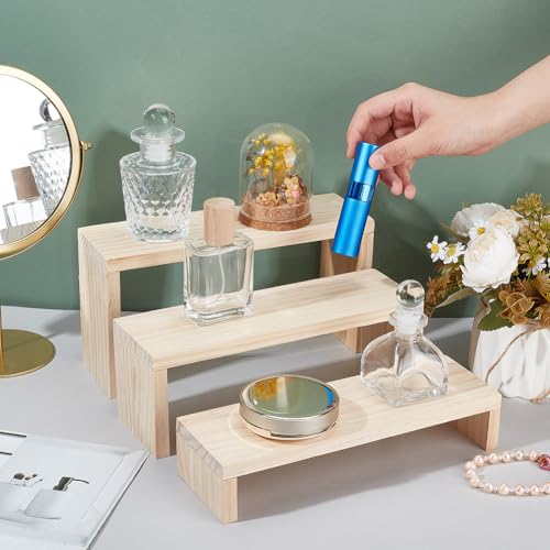 Miniatura 3 de Olycraft Elevadores Rectangulares De Madera De 3 Niveles Para Exhibición De Joyas, Soporte Elevador De Exhibición De Madera, Organizador De Estantes De Madera Sin Terminar, Estante Elevador Para