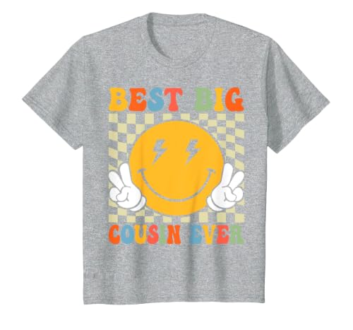 Retro Groovy Best Big Cousin Ever Girls Boys T-Shirt, Youth, Heather Grey, 4T
