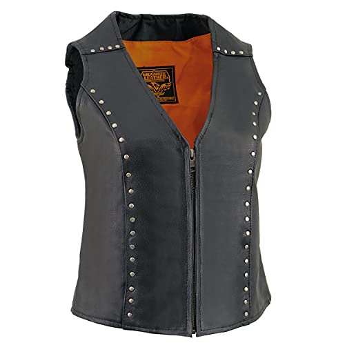 ドデカ　レディース　BLK M Amazon.com: Milwaukee Women's Zipper Front Leather Vest (Black