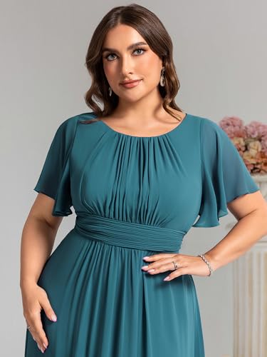 Image of Ever-Pretty Plus Elegant Formal Dresses for Curvy Women Round Neck Short Sleeves Chiffon Bridesmaid Mother of The Bride Dress