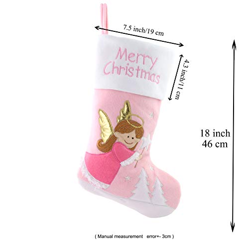 Wewill 18’’ Baby’s 1St Pink Felt Christmas Stockings Angel Embroidered Xmas Stocking Gift Bag For Home Holiday Decoration, Pink #TOP2