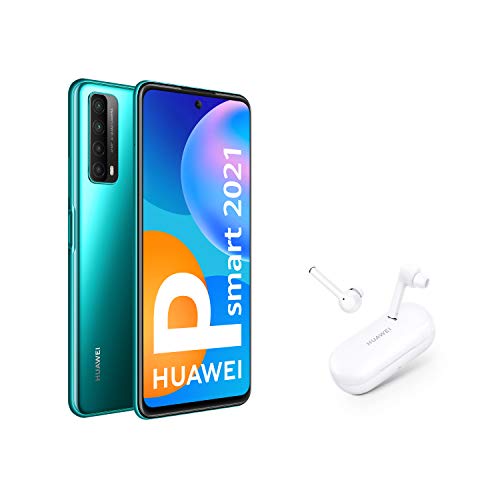 HUAWEI P smart 2021 + FreeBuds 3i - Smartphone con pantalla de 6,67 pulgadas Full HD, 4GB de RAM y 128 GB de ROM, 22.5W HUAWEI SuperCharge, 5000 mAh de batera, Cudruple cmara con IA de 48 MP, verde