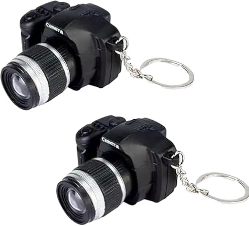 Elzhan Yellow 2Pcs Camera Keychain With Sound, Key Ring Decor Bag Wallet Pendant, Mini Camera Design Keychain Cute Novelty Ring Toy Chain Pendant Creative Gift Key Chain Decorative