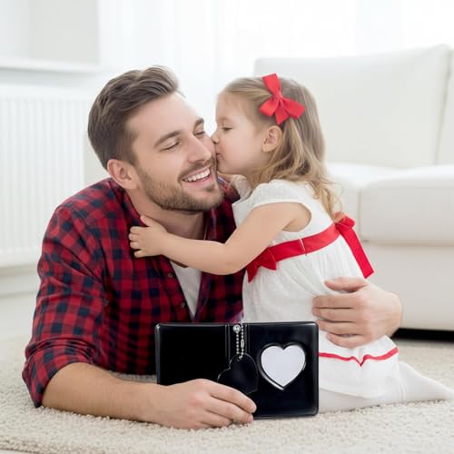 Image of Mini Photo Album, Mini Photo Album Keychain, Small Photo Card Book Love Heart Hollow Photos Card ID Holder with Pendant for Collection, 32 Pockets(Black)