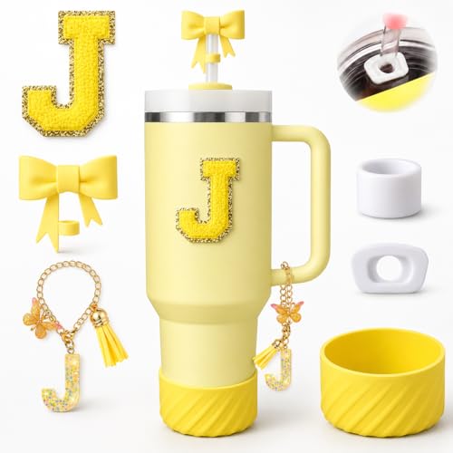 6PCS Yellow Stanley Cup Accessories Set for Stanley Cup 30oz 40oz, Letter J