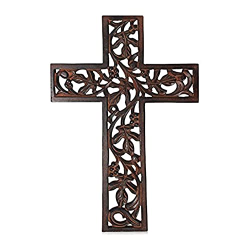 STORE INDYA Handmade Wooden Wall Hanging Cross Antique Design Religious Altar Perfect Mother's Day Gift