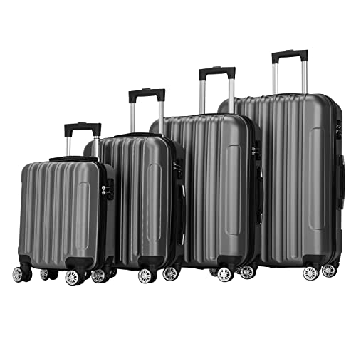amopacorp 4-in-1 16in 20in 24in 28in ABS Aluminum Alloy Trolley Luggage 4 Piece Set Suitcase Spinner Hardshell Lightweight TSA Lock for Traveling Storage (Family Set-Dark Gray)