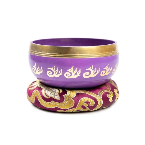 Image of Tibetan Singing Bowl Set - 4 inch Easy To Play Authentic Handmade For Meditation Sound 7 Chakra Healing By HIMALAYAN BAZAAR (Purple, 4 inch)