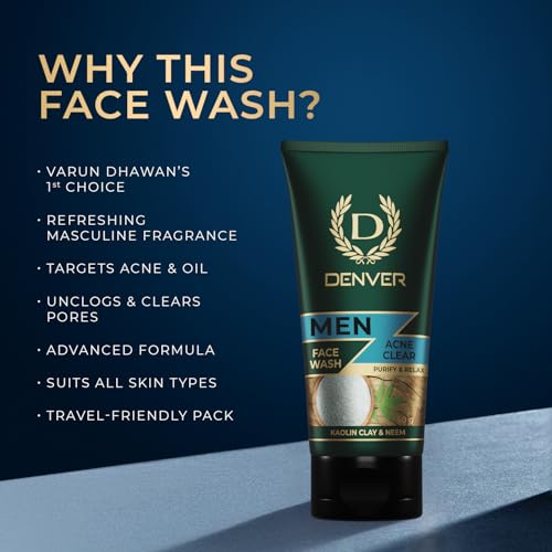 Image of DENVER Acne Clear Face Wash - 50GM Each (Pack of 3) | Remove Acne & Lighten Dark Spots Face Wash for Men| Suitable for Oily Skin | All Skin Type