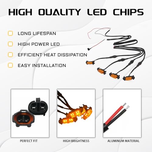 UZZH 4PCS LED Grill Lights for Trucks, Amber LED Lights with Wire Harness, Front Grille LED Lights, Car Accessories Front Grill Lighting Kit for 2016-2019 Toyota Tacoma TRD PRO Front Gril