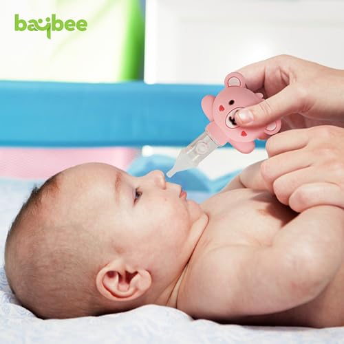 Image of Baybee Newborn Nasal Aspirator - Silicone Baby Nose Cleaner & Snot Sucker | Reusable Mucus Remover with Anti-Reflux Protection | Gentle Cold Relief for Infants & Toddlers (Pink)