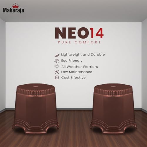 Image of MAHARAJA Neo Plastic Sitting Stool for Indoor Or Outdoor | Kitchen & Living Room (Brown, Pack of 4 (14 inch))