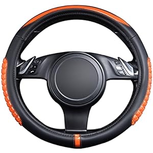 Flying Banner Car Steering Wheel Cover Cool Gel Massage Anti Slip Odorless Universal Size 15 inch/38CM for SUV Van Truck(Black Orange)