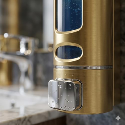 Image of ALTURAS Wall Mounted Liquid Soap Dispenser, ABS 400 ML, for Shampoo, Sanitizer and Gel Handwash Dispenser (Golden)