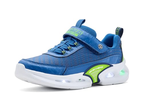 Skechers Scarpe da ginnastica da bambino Kinetic-Lights - Scarpe da ginnastica luminose, Blu sintetico/Tessuto/Lime Trim, 1 Little Kid