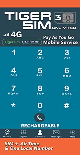 TIGER SIM - Canada/US./International Mobile Service. 4G LTE High Speed Data & Talk (No Text). NO Expiry, Pay As You Go! Package Includes: SIM Card + $10 Credit TIGER SIM - Canada/US./International Mobile Service. 4G LTE High Speed Data & Talk (No Text). NO Expiry, Pay As You Go! Package Includes: SIM Card + $10 Credit