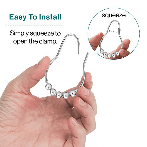 Liba Shower Curtain Rings Hooks Rustproof Stainless Steel Nickel Chrome Plating For Bathroom Shower Curtain Rods- Set Of 12 #TOP6