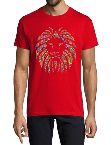 T-shirt Coton Rouge Homme de Qualité Supérieure Imprimé Lion Sauvage