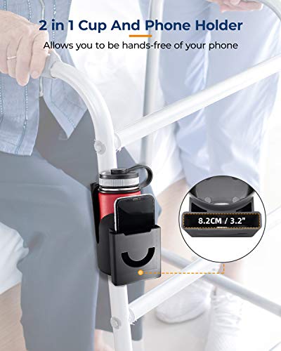 Issyauto Wheelchair Drink Cup Holder, 2 In 1 Large Water Bottle Holder And Phone Bracket With Strap Mount 3Mm Thick Cups Holder Universal For Wheelchair, Walker, Rollator, Stroller #TOP1