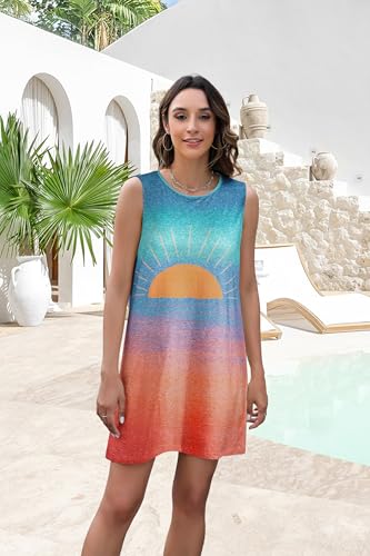 Image of Summer Sundress for Women Graphic Mini Tank Dress Sleeveless Beach Dresses Short Casual Sun Dresses