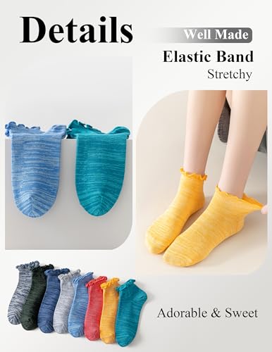 Mcool Mary 8 Pack Ruffle Ankle Socks,Cute Lettuce Edge,Anti-Slid,Novelty,Cute,Athletic Casual Cotton Sock,Vibrant Color (Size5-9)4
