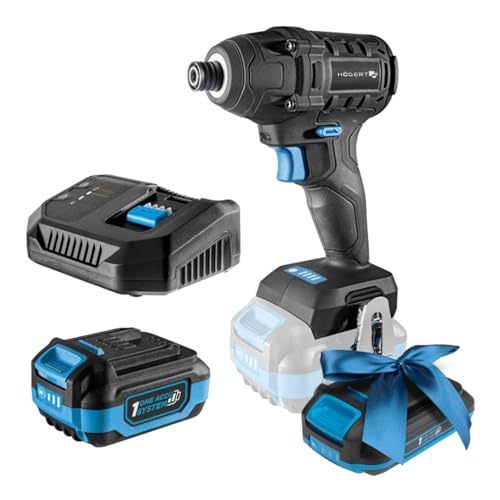 HÖGERT TECHNIK Akku-Schlagschrauber-Set 18V, 200 Nm Drehmoment, 4,0 Ah Akku, 4A Ladegerät, Koffer, Bürstenloser Motor, LED-Beleuchtung, Überhitzungsschutz, Für Holz & Metall + PROMO 2,0 Ah Akku