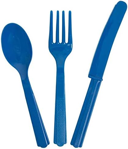 Unique UK 39492 Royal Blue Assorted Plastic Cutlery Set 18 Pcs, Pack of 18