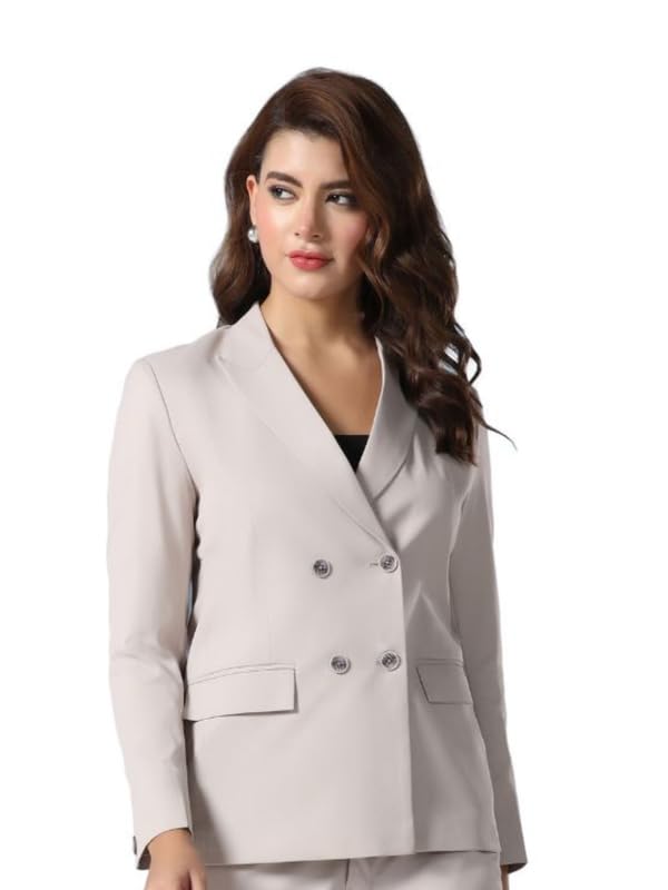 tahvo Womens Beige Double Breasted - Casual Formal Blazers-picture-12