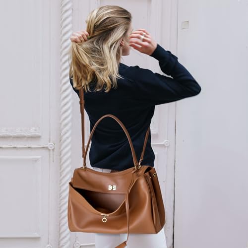 Image of hedexe Genuine Leather Tote Bag for Women: Soft Cowhide Shoulder Handbags for Ladies - Satchel Purse for Travel Work(Large)