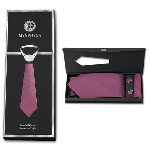 Image of Men's Tie Set with Pocket Square and Cufflinks | 100% microfiber; tie 59 x 3.15 in; square 10 x 10 in; gift box included