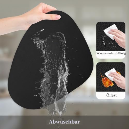 Famibay Platzsets Abwaschbar Tischsets Leder Platzdeckchen rutschfest Schwarz Tischset und Untersetzer 4er Set Hitzebeständig für Tisch… – Ansicht 2